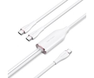 Cable USB 2.0 Tipo-C Vention CTMWG/ USB Tipo-C Macho - 2 x USB Tipo-C Macho/ Hasta 100W/ 480Mbps/ 1.5m/ Blanco