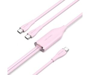 Cable USB Tipo-C Vention CTMPG/ USB Tipo-C Macho - 2 x USB Tipo-C Macho/ Hasta 100W/ 480Mbps/ 1.5m/ Rosa