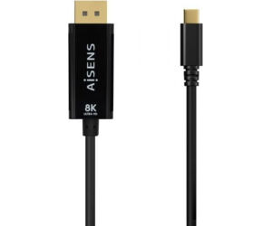 Cable Conversor Aisens A109-0688/ USB Tipo-C Macho - DisplayPort Macho/ Hasta 27W/ 1250Mbps/ 80cm/ Negro