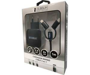 Cargador subblim 12w usb tipo a + cable 3 en 1