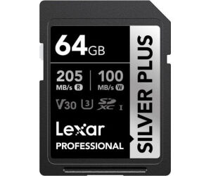 Lexar 64gb Professional Silver Plus Sdxc Uhs-i Cards,  Up To 205mb/s Read 100mb/s Write C10 V30 U3