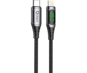 Cable qcharx mallorca tipo c a lightning 3a 20w - 1 m - aleacin aluminio negro  cable tela digital display