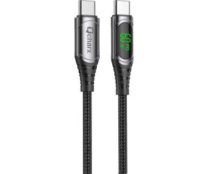 Cable qcharx ibiza tipo c a tipo c 3a 60w - 1 m - aleacin aluminio negro cable suave digital display