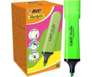 Caja de Marcadores Fluorescentes Bic Highlighter Flat Nen/ 12 unidades/ Verdes