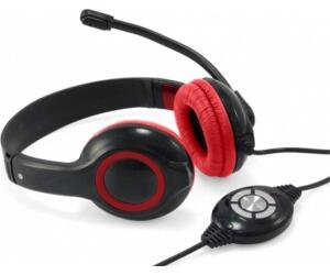 Auricular conceptronic usb + microfono flexible control de volumen negro -  rojo