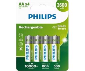 Pack de 4 Pilas AA Philips R6B4B260/10/ 1.2V/ Recargables