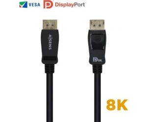 Cable DisplayPort 1.4 8K Aisens A149-0433/ DisplayPort Macho - DisplayPort Macho/ 3m/ Certificado/ Negro