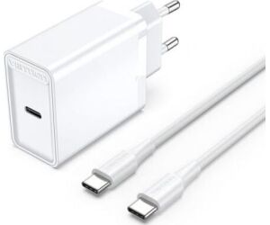 Cargador de Pared Vention FAHWF-EU/ 1xUSB Tipo-C + 2x Cable USB Tipo-C/ 25W