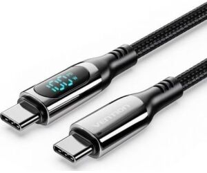 Cable USB 2.0 Tipo-C 5A 100W Vention TAYBAV/ USB Tipo-C Macho - USB Tipo-C Macho/ Hasta 100W/ 480Mbps/ 1.2m/ con Pantalla LED/ Negro