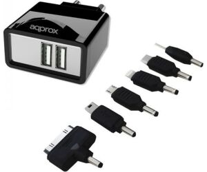 Cargador Usb De Viaje/pared Dual+ 6 Tips Negro Approx