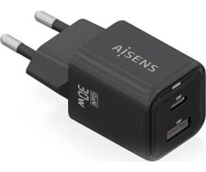 Cargador Gan de Pared Aisens ASCH-30W2P021-BK/ 1xUSB Tipo-C/ 1xUSB/ 30W