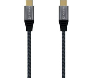 Cable USB 3.2 Tipo-C Aisens A107-0634 20GBPS 5A 100W/ USB Tipo-C Macho - USB Tipo-C Macho/ Hasta 100W/ 2500Mbps/ 2m/ Gris