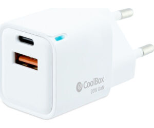 Coolbox Cargador Gan 20W USB-C/USB-A PARED