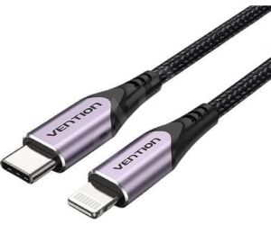 Cable USB 2.0 Tipo-C Lightning Vention TACVF/ USB Tipo-C Macho - Lightning Macho/ Hasta 27W/ 480Mbps/ 1m/ Morado