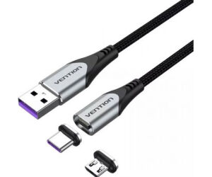 Cable Usb-a Magnetico Con Adaptador Microusb/m Usb-c/m 1.5 M Gris Vention