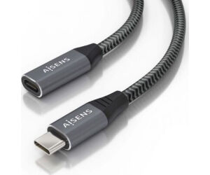 Cable Alargador USB 3.2 Aisens A107-0636/ USB Tipo-C Macho - USB Tipo-C Hembra/ Hasta 100W/ 20Gbps/ 2m/ Gris