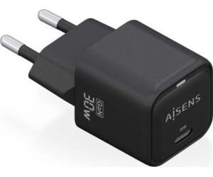 Cargador Gan de Pared Aisens ASCH-30W1P019-BK/ 1xUSB Tipo-C/ 30W