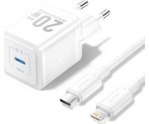 Cargador Gan de Pared Vention TZ-FEPW0-EU-02/ 1xUSB Tipo-C + Cable Lightning/ 20W