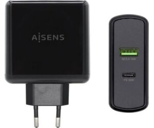 CARGADOR AISENS 48W 1xUSB-C PD3.0 30W 1xUSB-A QC3.0 18W NEGRO