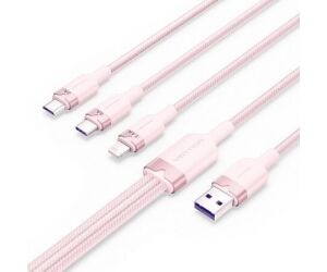 Cable Usb 2.0 A Usb-c + Microusb/m + Lightning Trenzado 1.5 M Rosa Vention