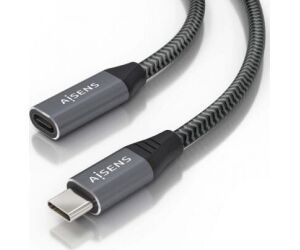 Cable Alargador USB 3.2 Aisens A107-0761/ USB Tipo-C Macho - USB Tipo-C Hembra/ Hasta 100W/ 20Gbps/ 1.5m/ Gris