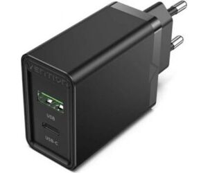 Cargador Pared Usb-c/pd + Usb-a/qc 20w Negro Vention