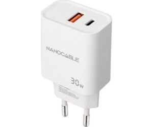 Nanocable Cargador USB-C/PD+USB-A/QC 30W Blanco