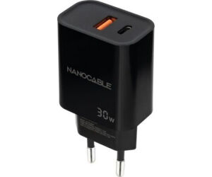 Nanocable Cargador USB-C/PD+USB-A/QC 30W Negro