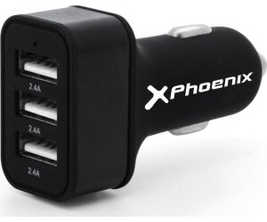 Cargador universal phoenix phcarcharger3usb para coche -  mechero  5v - 3 x usb 7.2a negro acabado en silicona