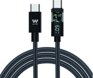 Cable USB 2.0 Tipo-C Woxter PE26-186/ USB Tipo-C Macho - USB Tipo-C Macho/ Hasta 100W/ 480Mbps/ 2m/ Negro