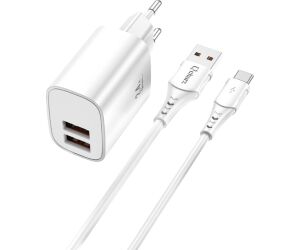 Kit cargador qcharx apolo 24a 12w + cable usb a tipo c blanco