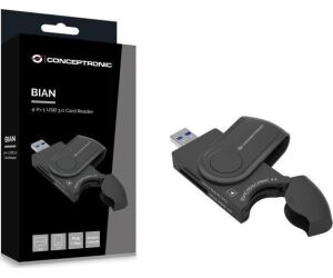 Lector de tarjetas externo usb 3.0 4 en 1 conceptronic bian04b sd - sdhc - sdxc micro sd -  t flash