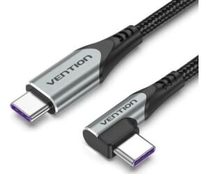 Cable USB 2.0 Tipo-C 90 Vention TAKHD/ USB Tipo-C Macho - USB Tipo-C Macho/ Hasta 100W/ 480Mbps/ 50cm/ Gris