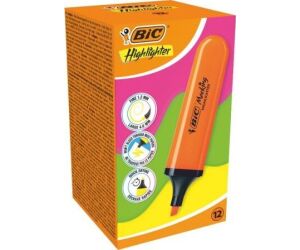 Caja de Marcadores Fluorescentes Bic Highlighter Flat Nen/ 12 unidades/ Naranjas