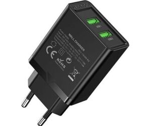 Cargador de Pared Vention FBAB0-EU/ 2xUSB/ 18W/ Negro