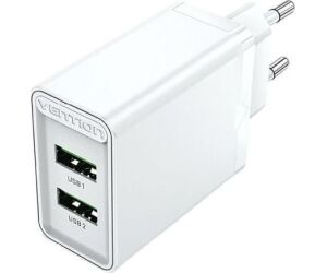 Cargador de Pared Vention FBAW0-EU/ 2xUSB/ 18W/ Blanco