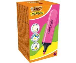 Caja de Marcadores Fluorescentes Bic Highlighter Flat Nen/ 12 unidades/ Rosas