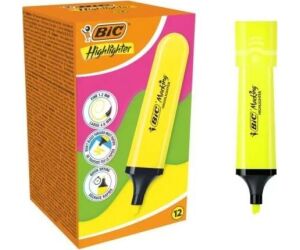 Caja de Marcadores Fluorescentes Bic Highlighter Flat Nen/ 12 unidades/ Amarillos