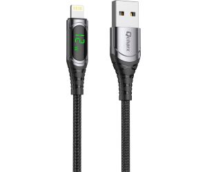 Cable qcharx formentera usb a a lightning 3a - 1 m - aleacin aluminio negro cable suave digital display