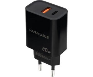 Nanocable Cargador USB-C/PD+USB-A/QC 20W Negro