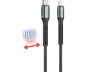 Cable qcharx prague usb tipo c a lightning - 2m - aleacion de aluminio negro cordon de tela suave