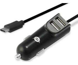 Cargador coche conceptronic carden05b con cable usb tipo c + 2 puertos usb tipo a 5v - 3.1a 15.5w