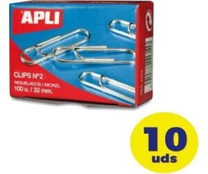 Pack de 10 cajas de 100 Clips N2 Apli 11714/ Plata