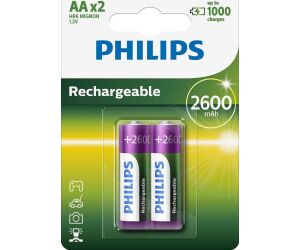 Pack de 2 Pilas AA Philips R6B2A260/10/ 1.2V/ Recargables