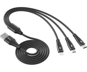 Cable triple qcharx napoli usb a lightning + tipo c + micro  3a - 1.2 m - aleacin de aluminio negro cordon suave