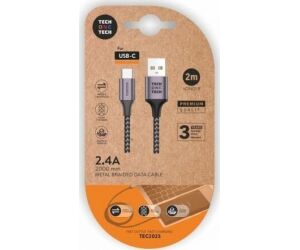 Cable USB 2.0 Tipo-C Tech One Tech TEC2023/ USB Tipo-C Macho - USB Macho/ 2m/ Gris