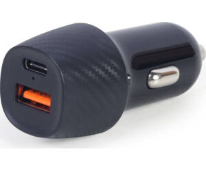 Cargador Ra?pido Para Coche Usb Gembird De 2 Puertos, Type-c Pd, 18 W, Negro