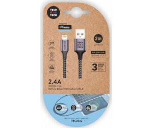 Cable USB 2.0 Tech One Tech TEC2022/ USB Macho - Lightning Macho/ 2m/ Gris