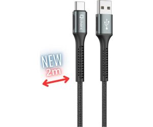 Cable qcharx prague usb tipo c a usb tipo a - 2m - aleacion de aluminio negro cordon de tela suave