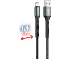 Cable qcharx prague lightning usb tipo a - 2m - aleacion de aluminio negro cordon de tela suave